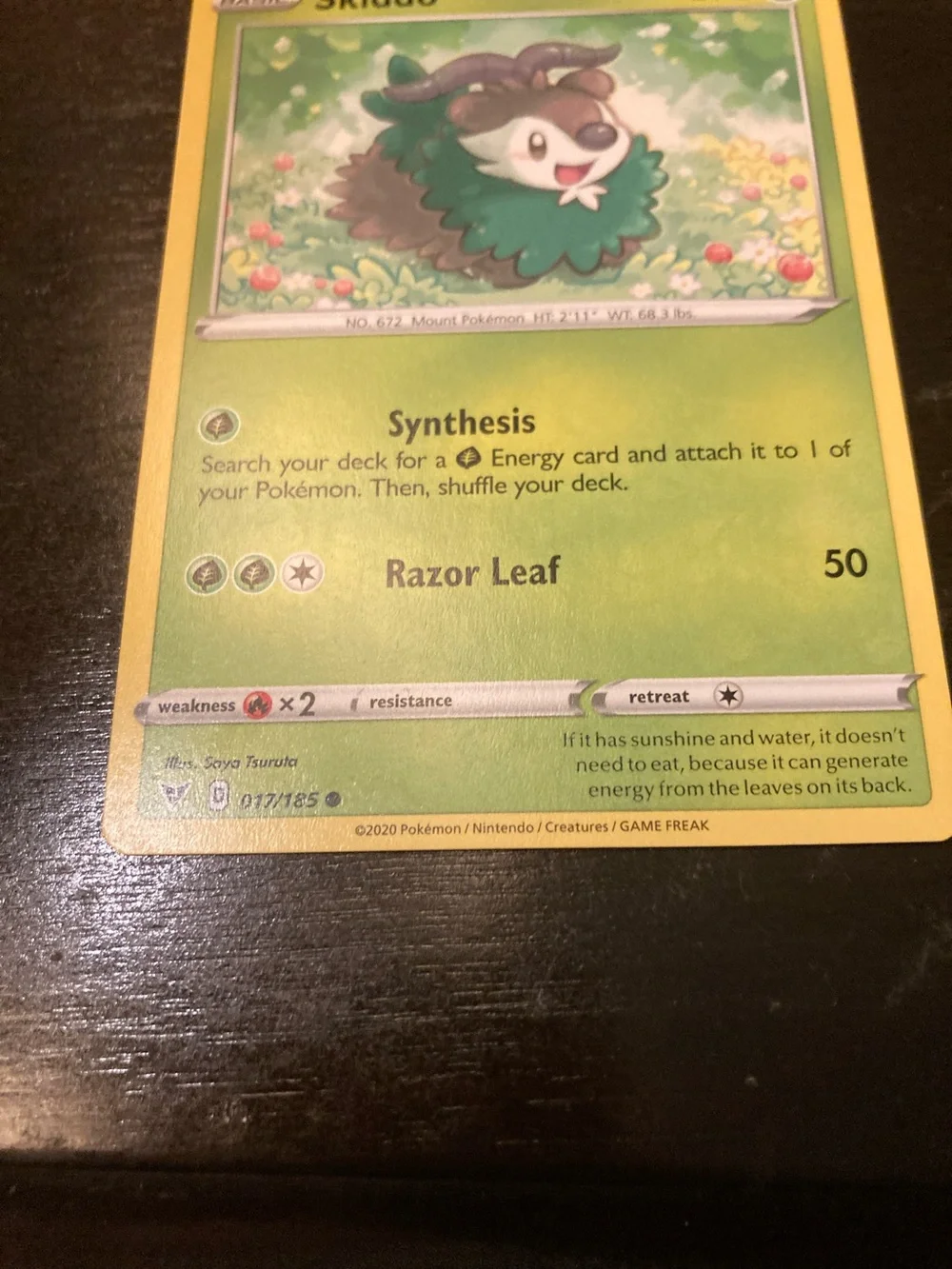 Pokemon Skiddo Green and Yellow Trading Card